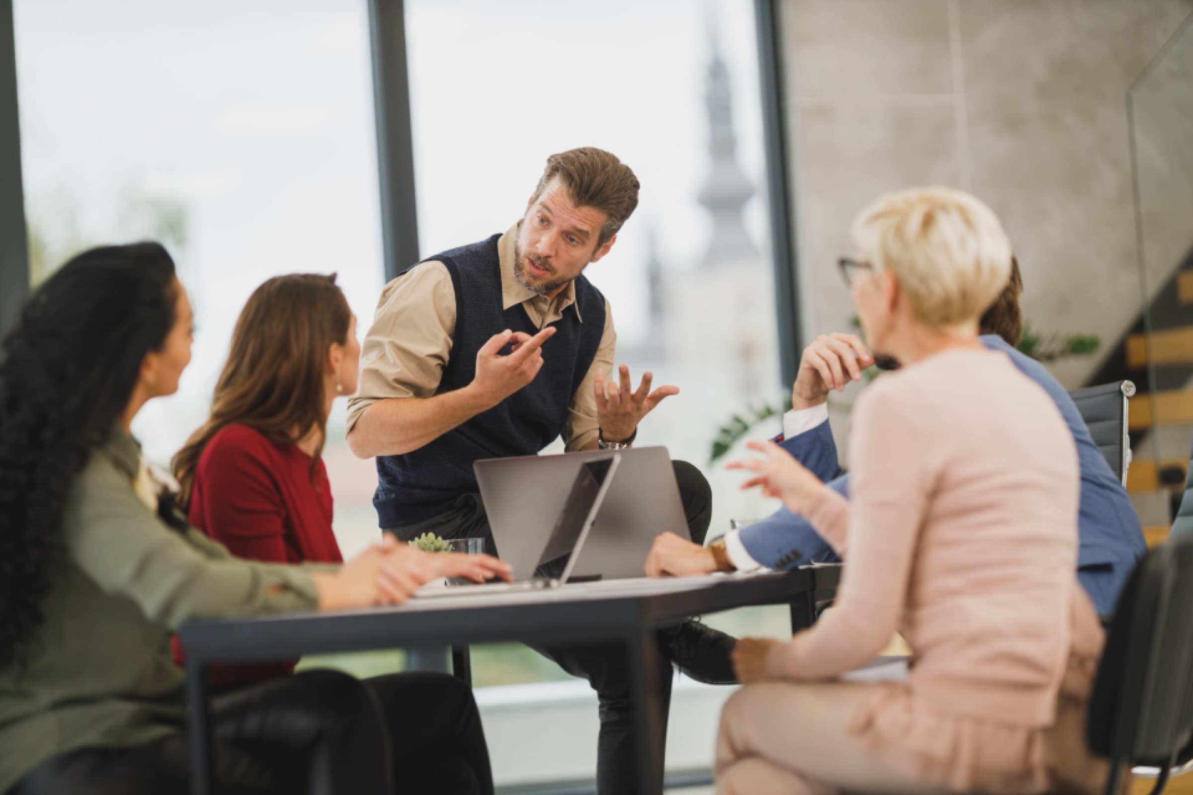 Consultants reviewing an application with a client